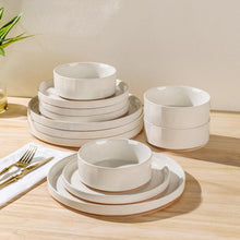 Load image into Gallery viewer, AmorArc Ceramic Dinnerware Set for 4 | Speckled Stoneware Plates and Bowls with unglazed terracotta | Scratch Resistant, Dishwasher & Microwave Safe ,Service for 4 Dishes Set(12pcs),Beige