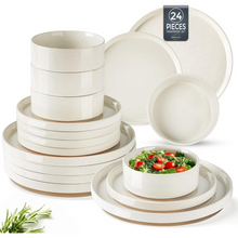 Load image into Gallery viewer, AmorArc Ceramic Dinnerware Set for 8 | Speckled Stoneware Plates and Bowls with unglazed terracotta | Scratch Resistant, Dishwasher & Microwave Safe ,Service for 8 Dishes Set(24pcs),Beige