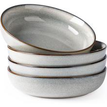 Load image into Gallery viewer, AmorArc 8.75'' Large Ceramic Pasta Bowls, 38oz Stoneware Pasta Serving Bowls Set of 4 for Kitchen, Wide Bowls for Fruit,Pasta,Salad,Oatmeal,Meal, Microwave Safe, Reactive Glaze-Green Wheat