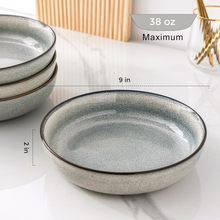 Load image into Gallery viewer, AmorArc 8.75'' Large Ceramic Pasta Bowls, 38oz Stoneware Pasta Serving Bowls Set of 4 for Kitchen, Wide Bowls for Fruit,Pasta,Salad,Oatmeal,Meal, Microwave Safe, Reactive Glaze-Green Wheat