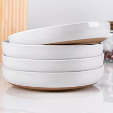 Load image into Gallery viewer, AmorArc 8.75'' Large Ceramic Pasta Bowls, 36oz Handpainted Stoneware Bowls Set of 4, Microwave&Dishwasher Safe Bowls with Rustic Terracotta Underside for Pasta Salad, White