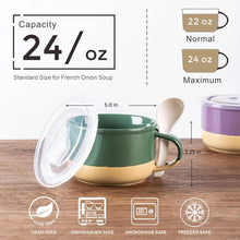 Load image into Gallery viewer, AmorArc Ceramic Soup Mugs with Handles and Lids,24 OZ Soup Cups Set of 4 with Terracotta Underside,Mug Bowls with Spoon for Soup/Cereal/Salad/Noodles/Ramen/Microware &Dishwasher Safe-Multicolor-2