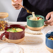 Load image into Gallery viewer, AmorArc Ceramic Soup Mugs with Handles and Lids,24 OZ Soup Cups Set of 4 with Terracotta Underside,Mug Bowls with Spoon for Soup/Cereal/Salad/Noodles/Ramen/Microware &Dishwasher Safe-Multicolor-2
