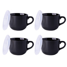Load image into Gallery viewer, AmorArc Ceramic Soup Mugs with Lid, 24 oz Soup Cups with Hanlde for Coffee,Cereal,Salad,Noodles,Tea,Soup Bowls Cups,Microwave &Dishwasher Safe, Set of 4, Black with Vented lid