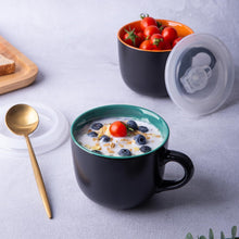 Load image into Gallery viewer, AmorArc Ceramic Soup Mugs with Lid, 24 oz Soup Cups with Hanlde for Coffee,Cereal,Salad,Noodles,Tea,Soup Bowls Cups,Microwave &Dishwasher Safe, Set of 4, Blue with Vented lid