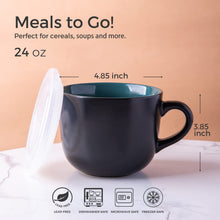 Load image into Gallery viewer, AmorArc Ceramic Soup Mugs with Lid, 24 oz Soup Cups with Hanlde for Coffee,Cereal,Salad,Noodles,Tea,Soup Bowls Cups,Microwave &Dishwasher Safe, Set of 4, Green with Vented lid