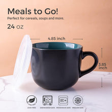 Load image into Gallery viewer, AmorArc Ceramic Soup Mugs with Lid, 24 oz Soup Cups with Hanlde for Coffee,Cereal,Salad,Noodles,Tea,Soup Bowls Cups,Microwave &Dishwasher Safe, Set of 4, Multi-color with Vented lid