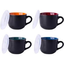Load image into Gallery viewer, AmorArc Ceramic Soup Mugs with Lid, 24 oz Soup Cups with Hanlde for Coffee,Cereal,Salad,Noodles,Tea,Soup Bowls Cups,Microwave &Dishwasher Safe, Set of 4, Multi-color with Vented lid