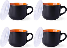 Load image into Gallery viewer, AmorArc Ceramic Soup Mugs with Lid, 24 oz Soup Cups with Hanlde for Coffee,Cereal,Salad,Noodles,Tea,Soup Bowls Cups,Microwave &Dishwasher Safe, Set of 4, Orange with Vented lid
