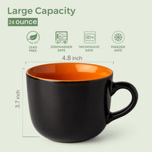 Load image into Gallery viewer, AmorArc Ceramic Soup Mugs with Lid, 24 oz Soup Cups with Hanlde for Coffee,Cereal,Salad,Noodles,Tea,Soup Bowls Cups,Microwave &Dishwasher Safe, Set of 4, Orange with Vented lid