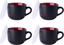 Load image into Gallery viewer, AmorArc Ceramic Soup Mugs with Lid, 24 oz Soup Cups with Hanlde for Coffee,Cereal,Salad,Noodles,Tea,Soup Bowls Cups,Microwave &Dishwasher Safe, Set of 4, Red with Vented lid