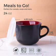 Load image into Gallery viewer, AmorArc Ceramic Soup Mugs with Lid, 24 oz Soup Cups with Hanlde for Coffee,Cereal,Salad,Noodles,Tea,Soup Bowls Cups,Microwave &Dishwasher Safe, Set of 4, Red with Vented lid