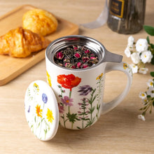 Load image into Gallery viewer, AmorArc Porcelain Tea Mug with Infuser and Lids, 18 Oz Cup Strainer Bag Holder for Loose Leaf Tea, Steeping Coffee Well-wrapped Box House-warming Wedding Birthday Gift, RedPurple