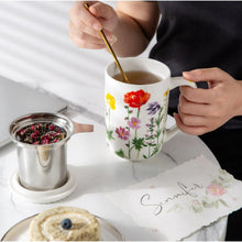 Load image into Gallery viewer, AmorArc Porcelain Tea Mug with Infuser and Lids, 18 Oz Cup Strainer Bag Holder for Loose Leaf Tea, Steeping Coffee Well-wrapped Box House-warming Wedding Birthday Gift, RedPurple