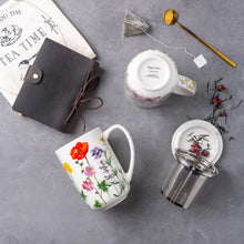Load image into Gallery viewer, AmorArc Porcelain Tea Mug with Infuser and Lids, 18 Oz Cup Strainer Bag Holder for Loose Leaf Tea, Steeping Coffee Well-wrapped Box House-warming Wedding Birthday Gift, RedPurple