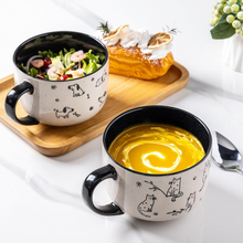 Load image into Gallery viewer, AmorArc 32 Ounces Ceramic Soup Mugs with Lids and Handle, Stoneware Bowls Cup Set of 2 for Soup, Stew, Noodle, Beautiful Mug Bowls With Lovely Dog,Cat Patterns, Microwave&Dishwasher Safe, Black
