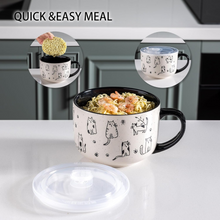 Load image into Gallery viewer, AmorArc 32 Ounces Ceramic Soup Mugs with Lids and Handle, Stoneware Bowls Cup Set of 2 for Soup, Stew, Noodle, Beautiful Mug Bowls With Lovely Dog,Cat Patterns, Microwave&Dishwasher Safe, Black