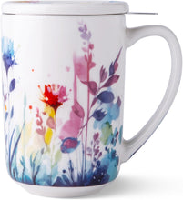 Load image into Gallery viewer, AmorArc Porcelain Tea Mug with Infuser and Lids, 18 Oz Cup Strainer Bag Holder for Loose Leaf Tea, Steeping Coffee Well-wrapped Box House-warming Wedding Birthday Gift, BluePurple