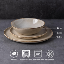 Load image into Gallery viewer, AmorArc Ceramic Dinnerware Sets,Handmade Reactive Glaze Stoneware Plates and Bowls Sets,Highly Scratch Resistant | Dishwasher & Microwave Safe Dishes Set,Service for 12 (36pc)