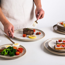 Load image into Gallery viewer, AmorArc Ceramic Dinner Plates Set of 6, 10.5 inch Handmade Reactive Glaze Stoneware Plates, Rustic Shape Dinnerware Dish Set for Kitchen, Microwave & Dishwasher Safe, Scratch Resistant-Cappuccino