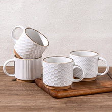 Load image into Gallery viewer, AmorArc 12OZ Stackable Coffee Mugs, Ceramic Coffee Cups with Texture Patterns for Man,Woman,Dad,Mom, Modern Coffee Mugs Set of 4 for Latte/Cappuccino/Cocoa. Dishwasher&Microwave Safe, Off White