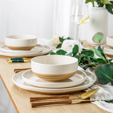 Load image into Gallery viewer, AmorArc Ceramic Dinnerware Sets for 6, 18 Pieces Handpainted Plates and Bowls Set with Rustic Terracotta Underside, Scratch Resistant Stoneware Dishes Set, Dishwasher & Microwave Safe,Light Beige