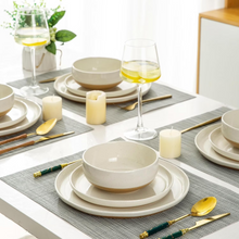 Load image into Gallery viewer, AmorArc Ceramic Dinnerware Sets for 6, 18 Pieces Handpainted Plates and Bowls Set with Rustic Terracotta Underside, Scratch Resistant Stoneware Dishes Set, Dishwasher & Microwave Safe,Light Beige