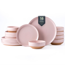 Load image into Gallery viewer, AmorArc Ceramic Dinnerware Sets for 6, 18 Pieces Handpainted Plates and Bowls Set with Rustic Terracotta Underside, Scratch Resistant Stoneware Dishes Set, Dishwasher & Microwave Safe, Cloud Pink