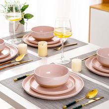 Load image into Gallery viewer, AmorArc Ceramic Dinnerware Sets for 4, 12 Pieces Handpainted Plates and Bowls Set with Rustic Terracotta Underside, Scratch Resistant Stoneware Dishes Set, Dishwasher & Microwave Safe, Cloud Pink