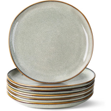 Load image into Gallery viewer, AmorArc Ceramic Dinner Plates Set of 6,10.5 Inch Handmade Reactive Glaze Stoneware Plates, Rustic Shape Dinnerware Dish Set for Kitchen, Microwave & Dishwasher Safe, Scratch Resistant-Green Wheat