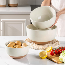 Load image into Gallery viewer, AmorArc Ceramic Mixing Bowls|Nesting Bowls Set of 3 for Kitchen|Stoneware Serving Bowls with Rustic Terracotta Underside for Mixing,Cooking,Baking,Salad| Microwave & Dishwasher Safe 4.6/2.8/1.3 Qt