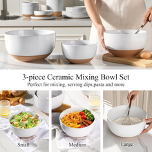 Load image into Gallery viewer, AmorArc Ceramic Mixing Bowls|Nesting Bowls Set of 3 for Kitchen|Stoneware Serving Bowls with Rustic Terracotta Underside for Mixing,Cooking,Baking,Salad| Microwave & Dishwasher Safe 4.6/2.8/1.3 Qt