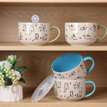 Load image into Gallery viewer, AmorArc 32 Ounces Ceramic Soup Mugs with Lids and Handle, Stoneware Bowls Cup Set of 2 for Soup, Stew, Noodle, Beautiful Mug Bowls With Lovely Dog,Cat Patterns, Microwave&Dishwasher Safe, Olive