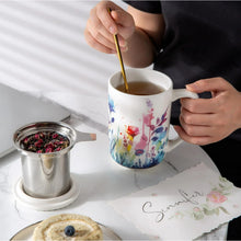 Load image into Gallery viewer, AmorArc Porcelain Tea Mug with Infuser and Lids, 18 Oz Cup Strainer Bag Holder for Loose Leaf Tea, Steeping Coffee Well-wrapped Box House-warming Wedding Birthday Gift, BluePurple