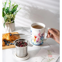 Load image into Gallery viewer, AmorArc Porcelain Tea Mug with Infuser and Lids, 18 Oz Cup Strainer Bag Holder for Loose Leaf Tea, Steeping Coffee Well-wrapped Box House-warming Wedding Birthday Gift, BluePurple