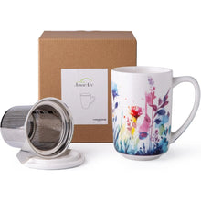 Load image into Gallery viewer, AmorArc Porcelain Tea Mug with Infuser and Lids, 18 Oz Cup Strainer Bag Holder for Loose Leaf Tea, Steeping Coffee Well-wrapped Box House-warming Wedding Birthday Gift, BluePurple