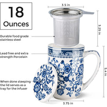 Load image into Gallery viewer, AmorArc Porcelain Tea Mug with Infuser and Lids, 18 Oz Cup Strainer Bag Holder for Loose Leaf Tea, Steeping Coffee Well-wrapped Box House-warming Wedding Birthday Gift, WhiteBlue