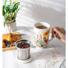 Load image into Gallery viewer, AmorArc Porcelain Tea Mug with Infuser and Lids, 18 Oz Cup Strainer Bag Holder for Loose Leaf Tea, Steeping Coffee Well-wrapped Box House-warming Wedding Birthday Gift, YelloRed