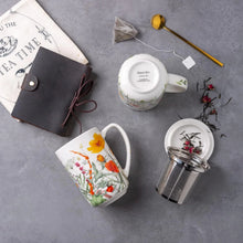 Load image into Gallery viewer, AmorArc Porcelain Tea Mug with Infuser and Lids, 18 Oz Cup Strainer Bag Holder for Loose Leaf Tea, Steeping Coffee Well-wrapped Box House-warming Wedding Birthday Gift, YelloRed