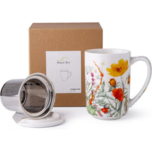 Load image into Gallery viewer, AmorArc Porcelain Tea Mug with Infuser and Lids, 18 Oz Cup Strainer Bag Holder for Loose Leaf Tea, Steeping Coffee Well-wrapped Box House-warming Wedding Birthday Gift, YelloRed
