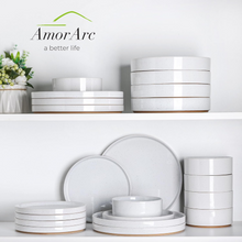Load image into Gallery viewer, AmorArc 9.0" Large Ceramic Pasta Bowls, 32oz Handmade Speckled Stoneware Pasta Bowls Set of 4, Microwave & Dishwasher Safe Bowls With Terracotta Underside for Fruit Pasta Salad-White