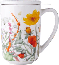 Load image into Gallery viewer, AmorArc Porcelain Tea Mug with Infuser and Lids, 18 Oz Cup Strainer Bag Holder for Loose Leaf Tea, Steeping Coffee Well-wrapped Box House-warming Wedding Birthday Gift, YelloRed