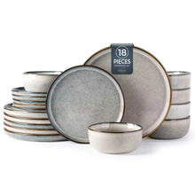 Load image into Gallery viewer, AmorArc Ceramic Dinnerware Sets for 6, 18 Pieces Stoneware Plates and Bowls Sets, Reactive Glaze Dishes -Scratch Resistant, Dishwasher&Microwave Safe, Green Wheat (Service for 6)
