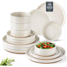 Load image into Gallery viewer, AmorArc Ceramic Dinnerware Set for 6 | Speckled Stoneware Plates and Bowls with unglazed terracotta | Scratch Resistant, Dishwasher & Microwave Safe ,Service for 6 Dishes Set(18pcs),Beige