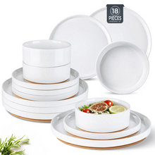 Load image into Gallery viewer, AmorArc Ceramic Dinnerware Set for 6 | Speckled Stoneware Plates and Bowls with unglazed terracotta | Scratch Resistant, Dishwasher & Microwave Safe ,Service for 6 Dishes Set(18pcs),White
