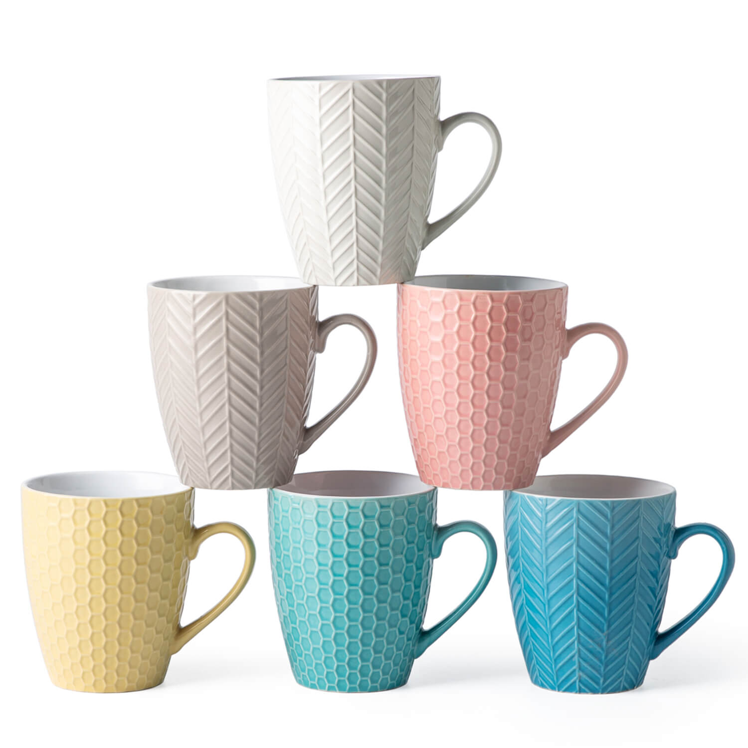 Ceramic Coffee Mugs with Multi Textured Patterns 18oz Set of 6 -ACM007