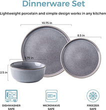 Load image into Gallery viewer, Round Stoneware Reactive Glaze Plates and Bowls Set for 4 (12PCs)