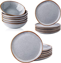 Load image into Gallery viewer, Hand Crafted Stoneware Plates and Bowls Set for 6 (18pcs)