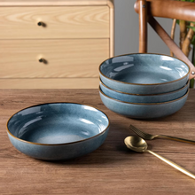 Load image into Gallery viewer, AmorArc 8.75'' Large Ceramic Pasta Bowls, 38oz Stoneware Pasta Serving Bowls Set of 4 for Kitchen, Wide Bowls for Fruit,Pasta,Salad,Oatmeal,Meal, Microwave Safe, Reactive Glaze-Space Blue
