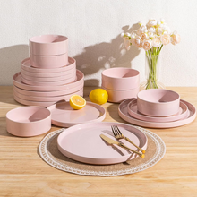 Load image into Gallery viewer, AmorArc Ceramic Dinner Plates Set of 6, 10.25 Inch Stoneware Plates for Kitchen,Modern Flat Dinnerware Dishes Set,Microwave&amp; Dishwasher Safe, Scratch Resistant-Pink
